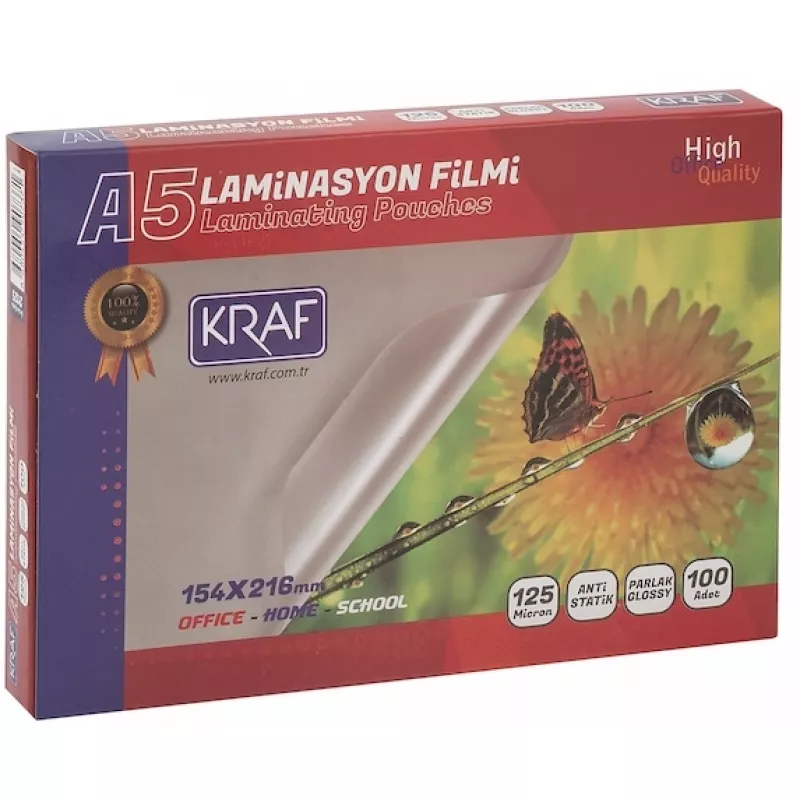 KRAF LAMİNASYON FİLMİ A5 125 MİK. PARLAK 2125 ( 100 lü )